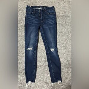 American Eagle Outfitters Dark Blue Distressed Skinny Jeans